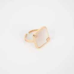 Bague Carré Nacré Acier Or - Zag Bijoux -Bijoux Fantaisie bague carre nacre acier or zag bijoux 2