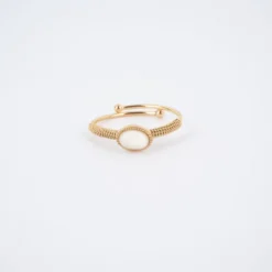 Bague Ovale Stone Nacre En Acier Jaune - Zag Bijoux