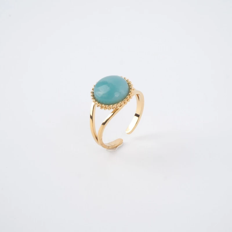 Bague Pastille Amazonite En Acier En Jaune - Zag Bijoux 3 Bague Pastille Amazonite En Acier En Jaune - Zag Bijoux