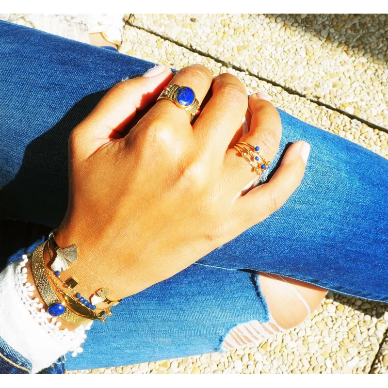 Bague Stone Lapis Lazuli En Acier Or Jaune - Zag Bijoux 5 Bague Stone Lapis Lazuli En Acier Or Jaune - Zag Bijoux – Image 3