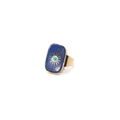 Bague Stone Soleil En Acier Jaune Et Lapis Lazuli - Zag Bijoux
