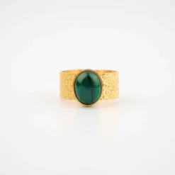 Bague Stormy Malachite En Acier Jaune - Zag Bijoux
