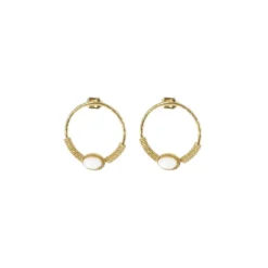 Boucles D'oreilles Cercle Stone Blanc Acier Or - Zag Bijoux