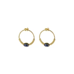Boucles D'oreilles Cercle Stone Bleu En Acier Or - Zag Bijoux