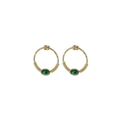 Boucles D'oreilles Cercle Stone Verte En Acier Or - Zag Bijoux