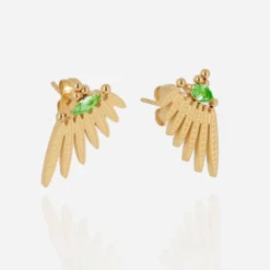 Boucles D'oreilles Clous Wing Vertes Acier Doré - Zag Bijoux