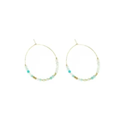 Boucles D'oreilles Créoles Amazonite Acier Or - Zag Bijoux