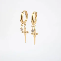 Boucles D'oreilles Créoles Cross En Acier Or - Zag Bijoux