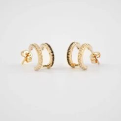 Boucles D'oreilles Créoles Duo Black Or - Pomme Cannelle