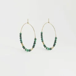 Boucles D'oreilles Créoles Malachite Acier Or - Zag Bijoux