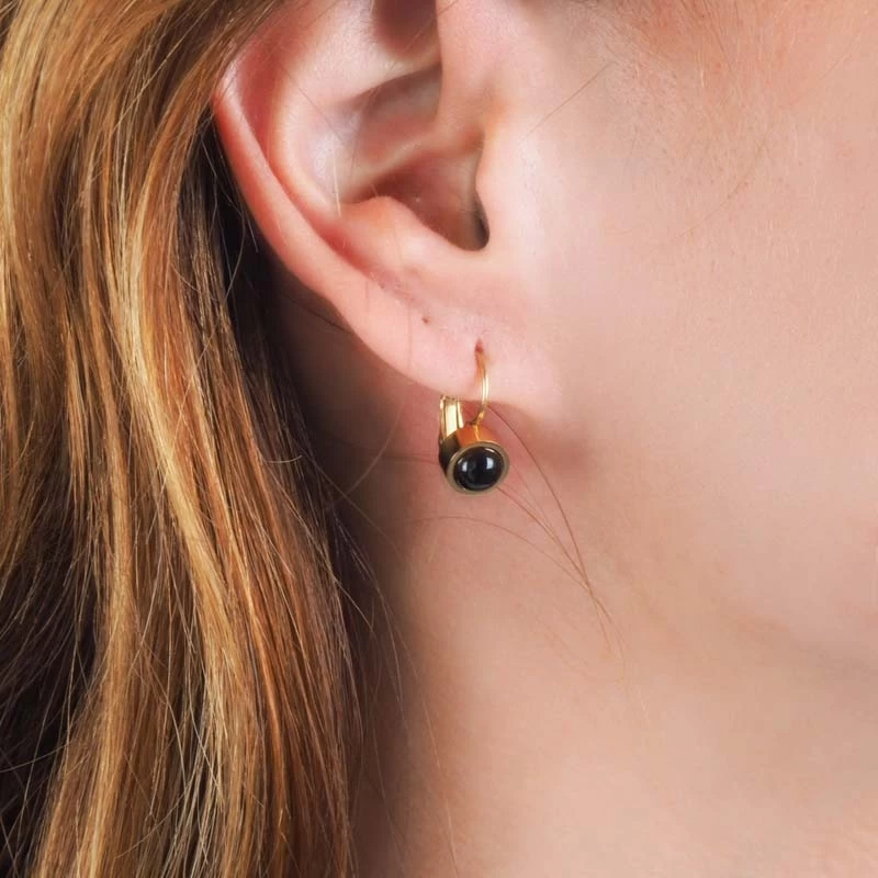Boucles D'oreilles Dormeuses Noires Acier Or - Zag Bijoux 4 Boucles D'oreilles Dormeuses Noires Acier Or - Zag Bijoux – Image 2