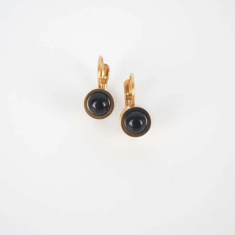 Boucles D'oreilles Dormeuses Noires Acier Or - Zag Bijoux 3 Boucles D'oreilles Dormeuses Noires Acier Or - Zag Bijoux