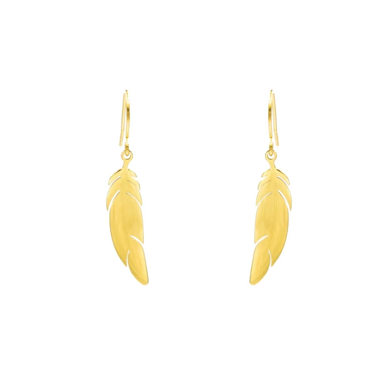 Boucles D'oreilles Plume En Acier Jaune - Zag Bijoux 3 Boucles D'oreilles Plume En Acier Jaune - Zag Bijoux