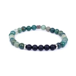 Bracelet Agate Mousse Et Agate Noire 6 Mm - Ikoba