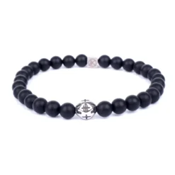 Bracelet Agate Noire Motif Croix 6 Mm - Ikoba