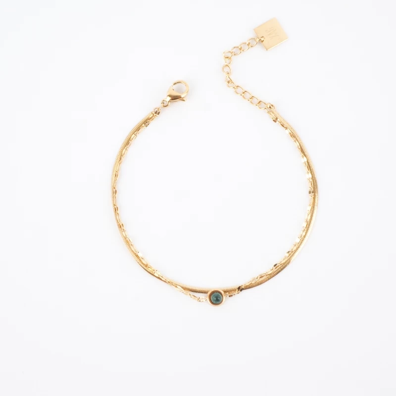 Bracelet Double Chaîne Malachite En Acier Doré - Zag Bijoux 4 Bracelet Double Chaîne Malachite En Acier Doré - Zag Bijoux – Image 2