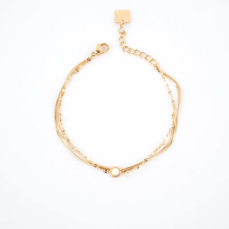 Bracelet Double Chaîne Nacre En Acier Doré - Zag Bijoux 4 Bracelet Double Chaîne Nacre En Acier Doré - Zag Bijoux – Image 2