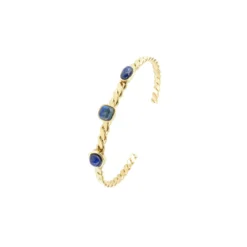 Bracelet Jonc 3 Stones Lapis Lazuli Acier Or Jaune - Zag Bijoux -Bijoux Fantaisie bracelet jonc 3 stones lapis lazuli acier or jaune zag bijoux 2