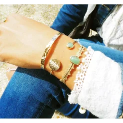 Bracelet Jonc Aventurine En Plaqué Or - Pomme Cannelle -Bijoux Fantaisie bracelet jonc aventurine en plaque or pomme cannelle 1