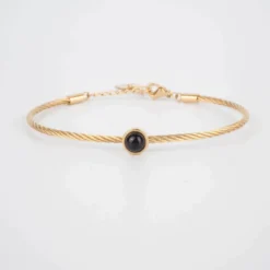 Bracelet Jonc Calypso Onyx En Acier Jaune - Zag Bijoux