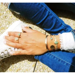 Bracelet Jonc Pastille Aventurine Or - Pomme Cannelle -Bijoux Fantaisie bracelet jonc pastille aventurine or pomme cannelle 2