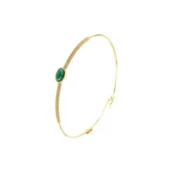 Bracelet Jonc Stone Ovale Malachite En Acier Or - Zag Bijoux