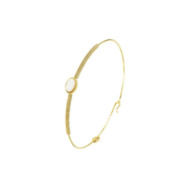 Bracelet Jonc Stone Ovale Nacre En Acier Or Jaune - Zag Bijoux 3 Bracelet Jonc Stone Ovale Nacre En Acier Or Jaune - Zag Bijoux