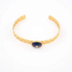 Bracelet Jonc Tresse Lapis Lazuli Acier Jaune - Zag Bijoux -Bijoux Fantaisie bracelet jonc tresse lapis lazuli acier jaune zag bijoux 1