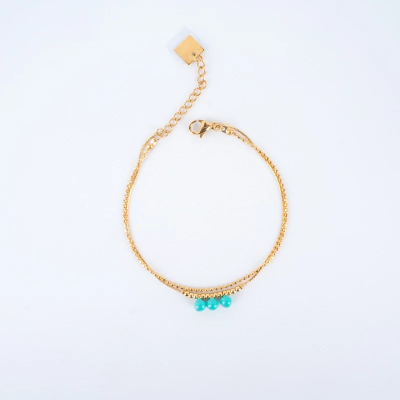 Bracelet Maddy Double Chaine Turquoise Acier Or - Zag Bijoux 4 Bracelet Maddy Double Chaine Turquoise Acier Or - Zag Bijoux – Image 2