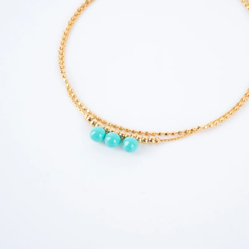 Bracelet Maddy Double Chaine Turquoise Acier Or - Zag Bijoux 3 Bracelet Maddy Double Chaine Turquoise Acier Or - Zag Bijoux