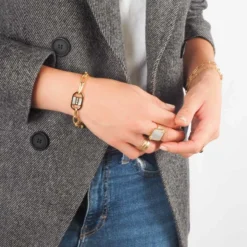 Bracelet Mailles Nacré Acier Or - Zag Bijoux -Bijoux Fantaisie bracelet mailles nacre acier or zag bijoux 1