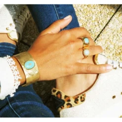 Bracelet Manchette Gloria En Acier Et Amazonite - Zag Bijoux -Bijoux Fantaisie bracelet manchette gloria en acier et amazonite zag bijoux 2