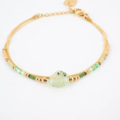 Bracelet Multi Chaîne Vert Et Doré En Acier - Zag Bijoux -Bijoux Fantaisie bracelet multi chaine vert et dore en acier zag bijoux 1