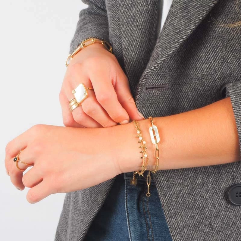 Bracelet Nacre Maille Fine Acier Or - Zag Bijoux 4 Bracelet Nacre Maille Fine Acier Or - Zag Bijoux – Image 2