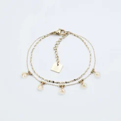 Bracelet Perle Blanche En Acier Jaune - Zag Bijoux