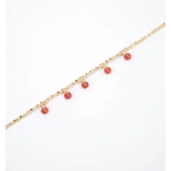 Bracelet Perle Cornaline En Acier Jaune - Zag Bijoux