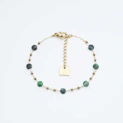 Bracelet Stone Bille Malachite En Acier Or Jaune - Zag Bijoux