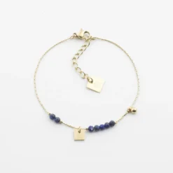 Bracelet Stone Lapis Lazuli En Acier Or Jaune - Zag Bijoux