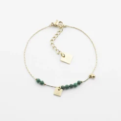 Bracelet Stone Malachite En Acier Or Jaune - Zag Bijoux