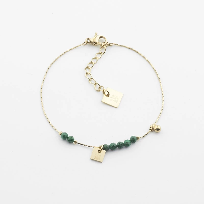 Bracelet Stone Malachite En Acier Or Jaune - Zag Bijoux 3 Bracelet Stone Malachite En Acier Or Jaune - Zag Bijoux