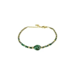 Bracelet Stone Ovale Malachite En Acier Or Jaune - Zag Bijoux