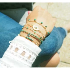 Bracelet Stone Pastille Malachite En Acier Or - Zag Bijoux -Bijoux Fantaisie bracelet stone pastille malachite en acier or zag bijoux 1