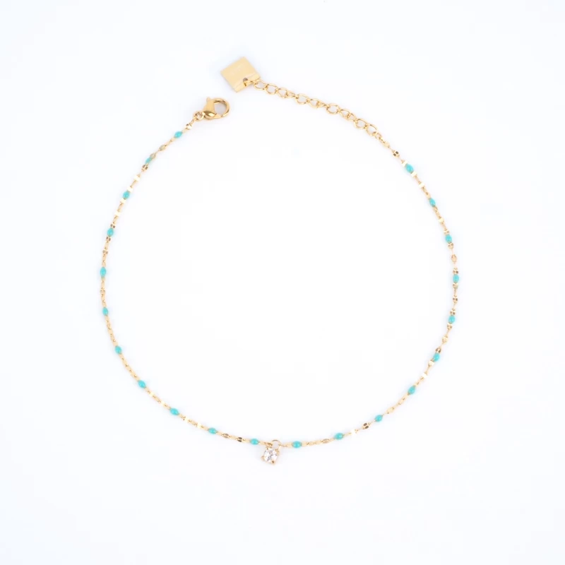 Chaîne De Cheville Poppy Turquoise En Acier Doré - Zag Bijoux 4 Chaîne De Cheville Poppy Turquoise En Acier Doré - Zag Bijoux – Image 2