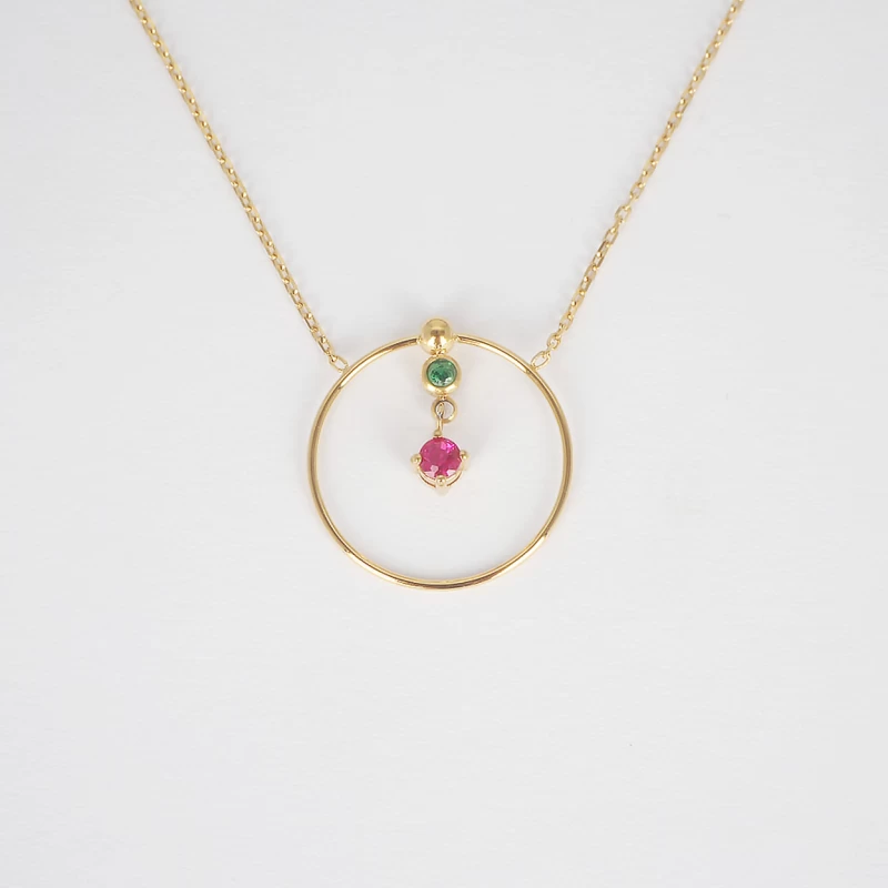 Collier Circle Rouge En Acier Doré - Zag Bijoux 3 Collier Circle Rouge En Acier Doré - Zag Bijoux