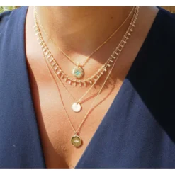 Collier Double Pastille Céleste Plaqué Or - Pomme Cannelle -Bijoux Fantaisie collier double pastille celeste plaque or pomme cannelle 1