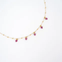 Collier Grappes Rubis Indien En Acier Or Jaune - Zag Bijoux