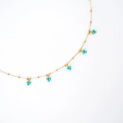 Collier Grappes Turquoise En Acier Or Jaune - Zag Bijoux