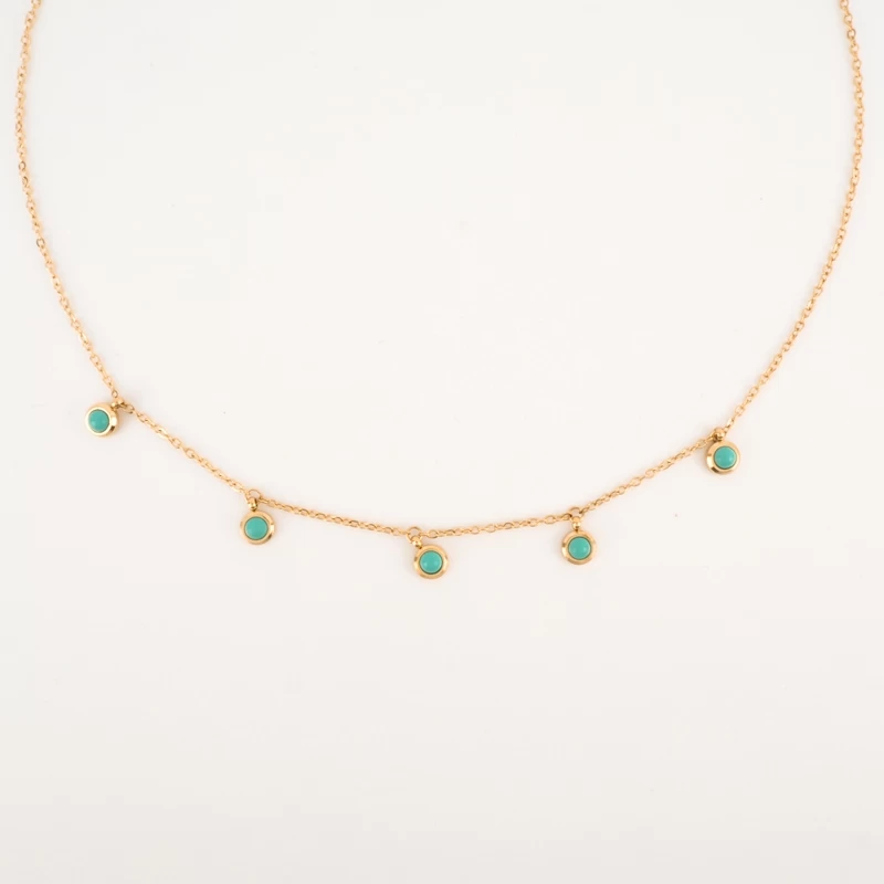 Collier Jihane Turquoise En Acier Jaune - Zag Bijoux 4 Collier Jihane Turquoise En Acier Jaune - Zag Bijoux – Image 2