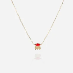 Collier Petal Rouge En Acier Doré - Zag Bijoux
