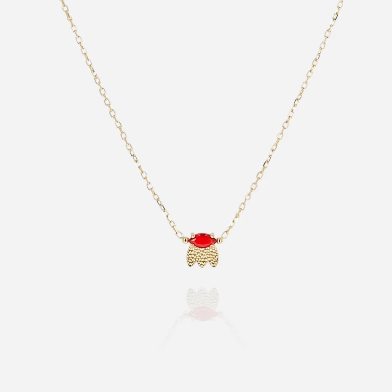 Collier Petal Rouge En Acier Doré - Zag Bijoux 3 Collier Petal Rouge En Acier Doré - Zag Bijoux